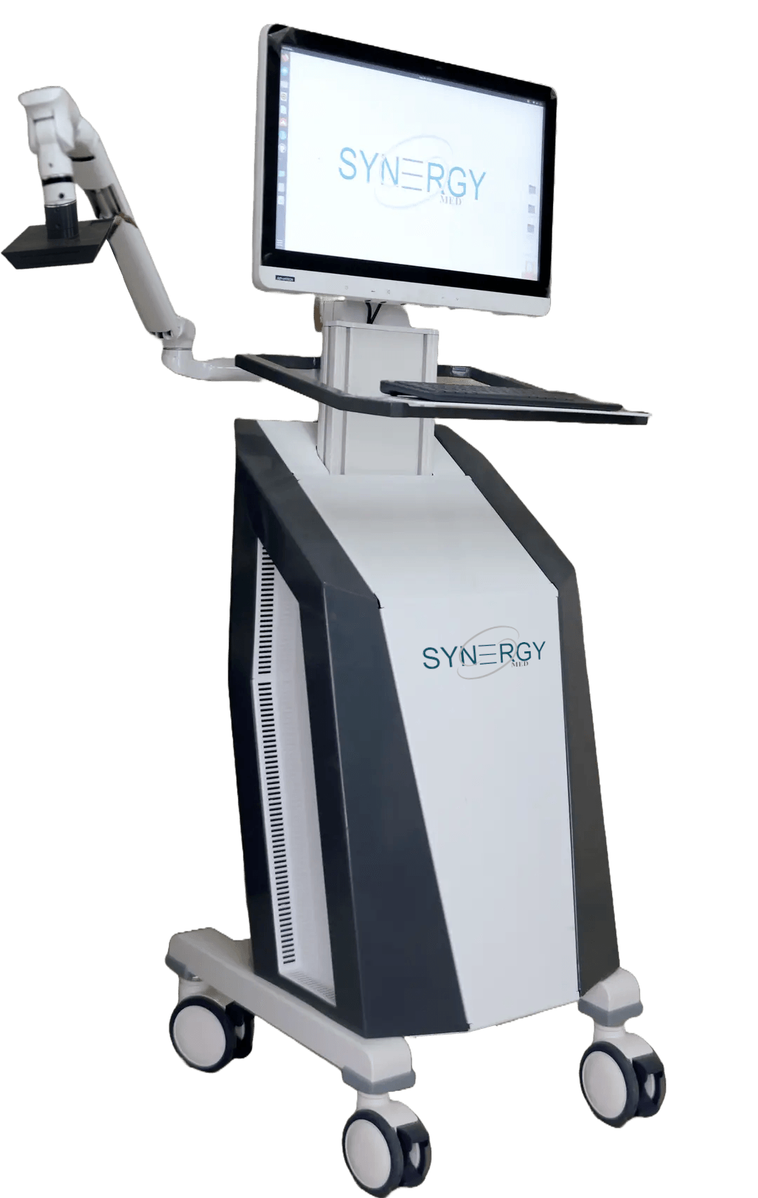 SynergyVet mobile veterinary oncology device with applicator arm and clinical monitor